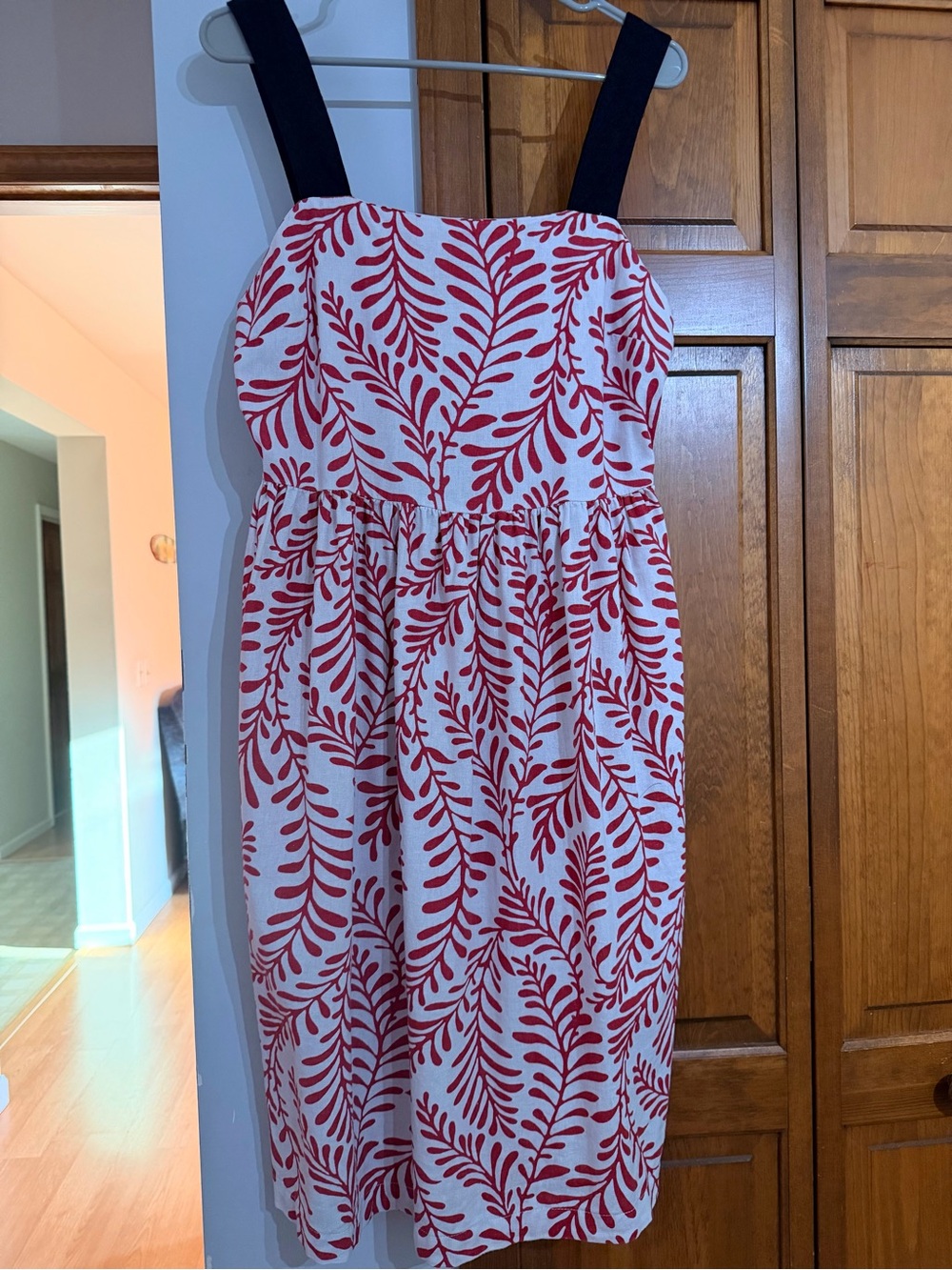 Linen Blend Dress Tropical White Red Fern Resort Dress Sundress S Small